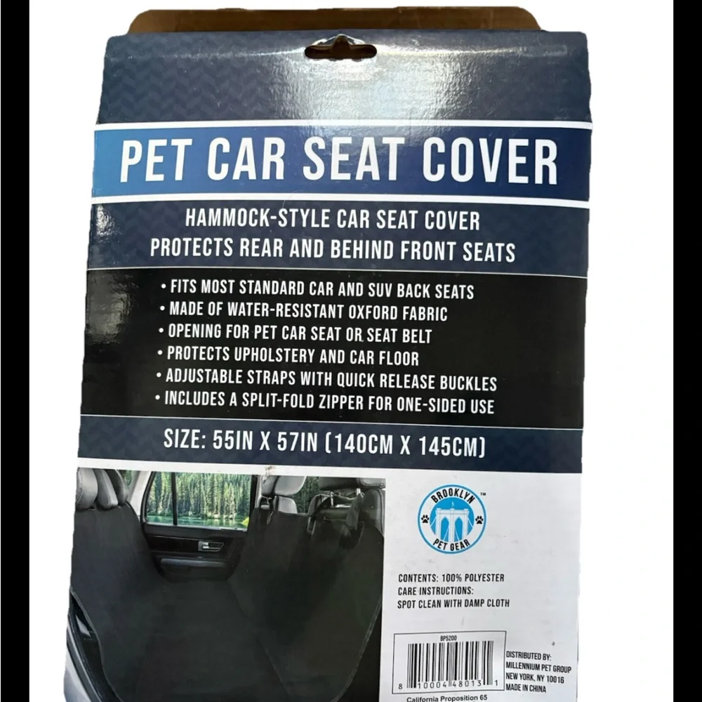 Brooklyn Pet Car Seat Cover, Fits most cars and SUV Back Seats, NIB,